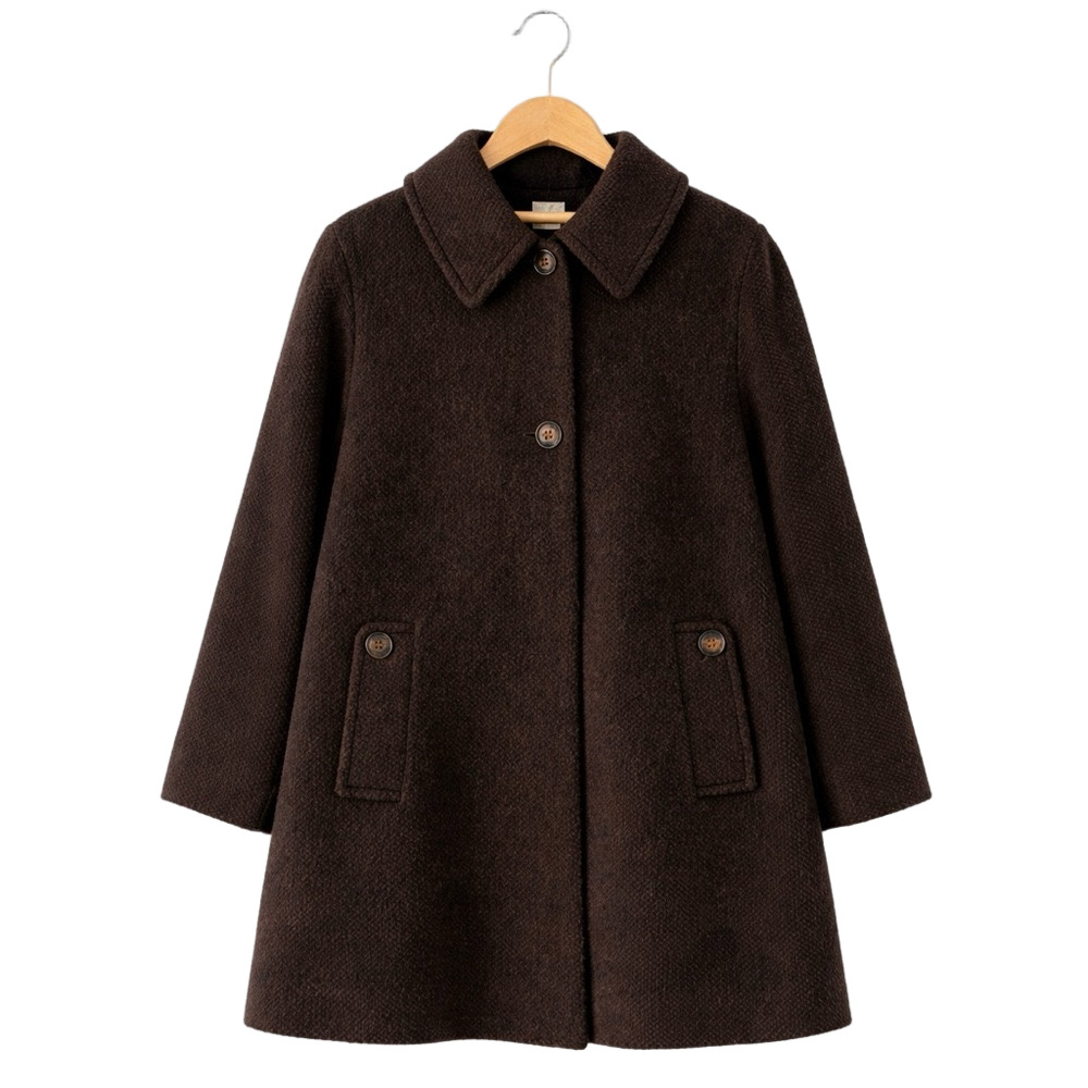 Katherine Kelly Wool Alpaca Collared Button Front Long Coat Brown Size 12